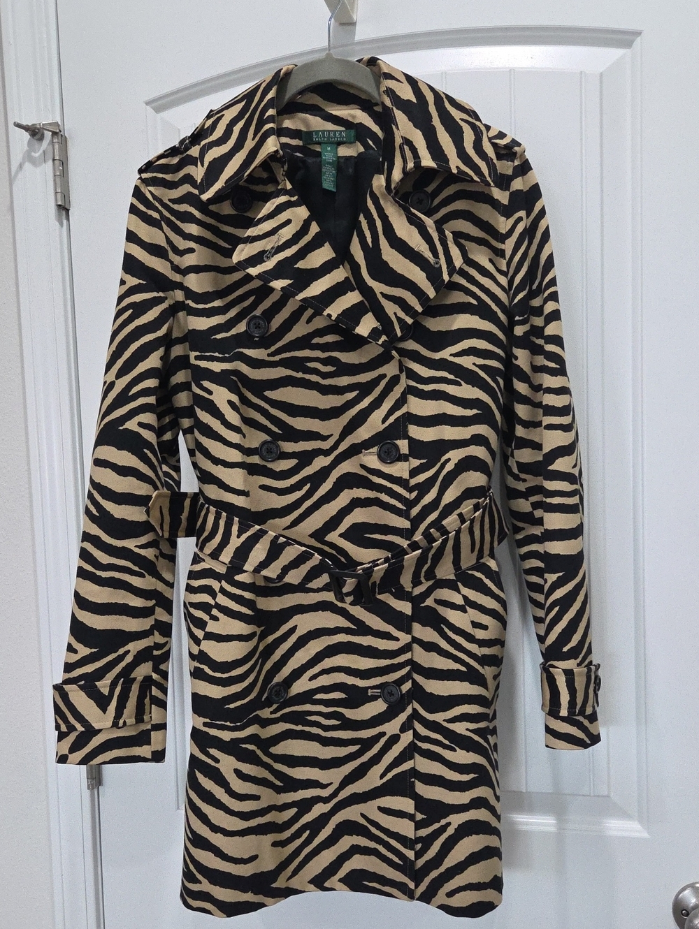 Lauren Ralph Lauren Zebra Print Belted Trench Coat - Medium - Picture 2 of 6